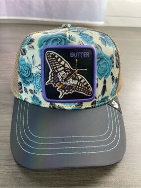 Othr Floral Butterfly Trucker Hat in Teal, Black, Purple